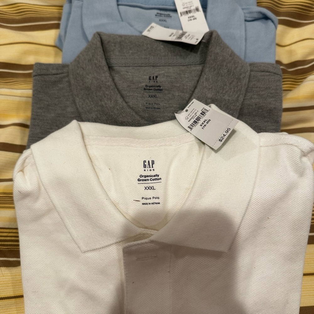 Boys Gap Polo Shirts - White, Gray, and Blue